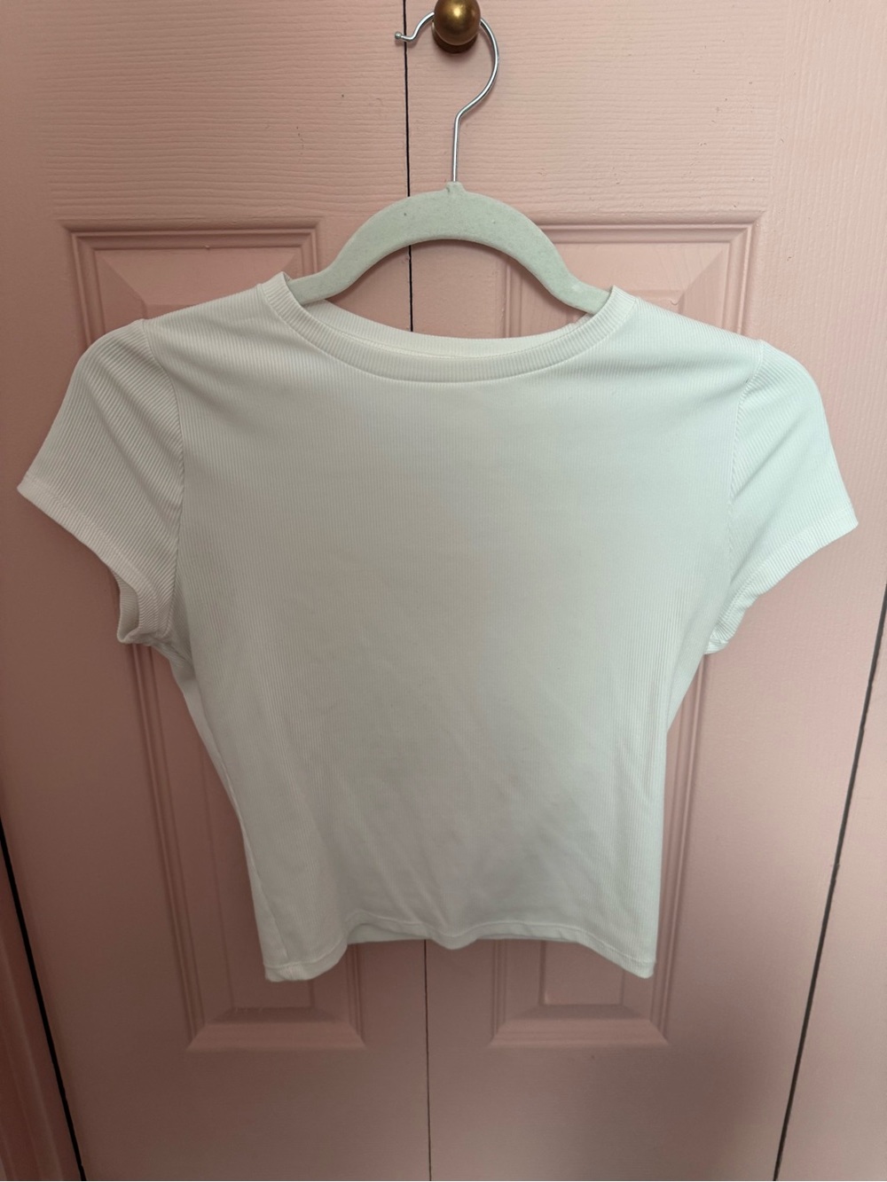 Hollister Women's White Ribbed Short Sleeve Tee